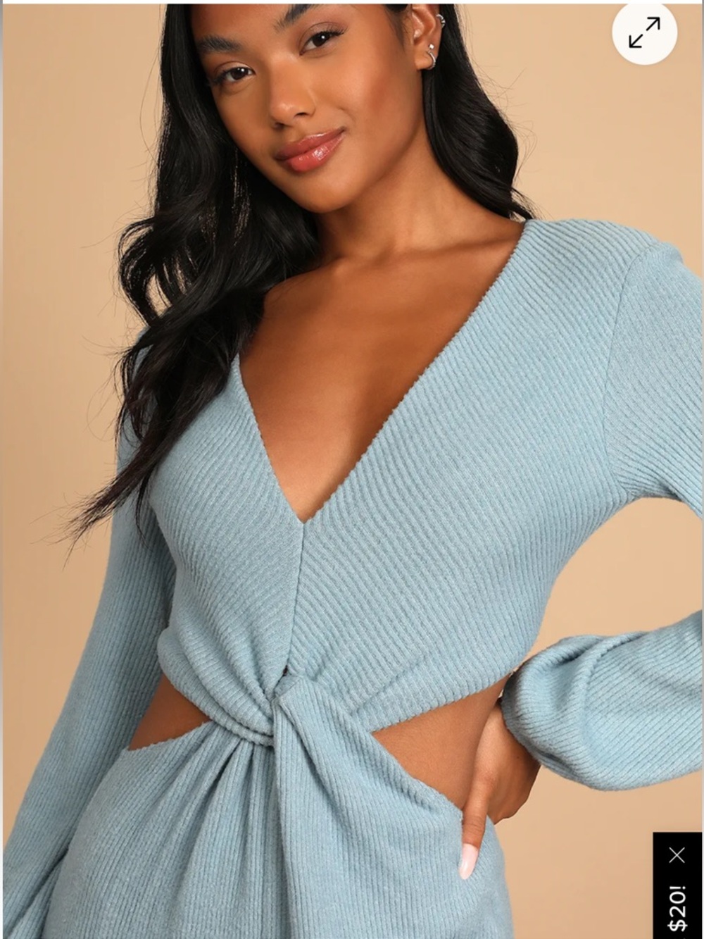 Lulu's Light Blue Ribbed Twist-Front Jumpsuit - Picture 3 of 3